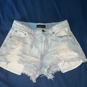 Distressed denim shorts
